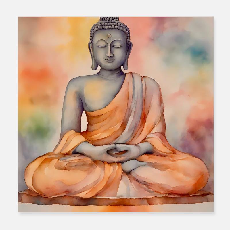 Buddha - Poster 20x20 cm - Weiß