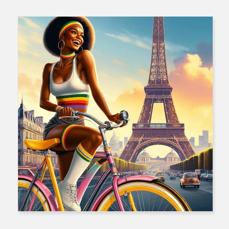 Belle Fille à Vélo, Tour Eiffel Poster 20 x 20 cm