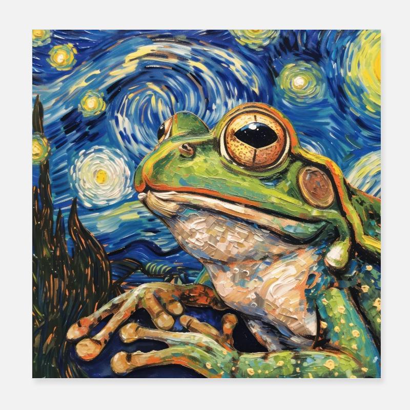 frosch, tier, van gogh, sternenacht Poster 20x20 cm