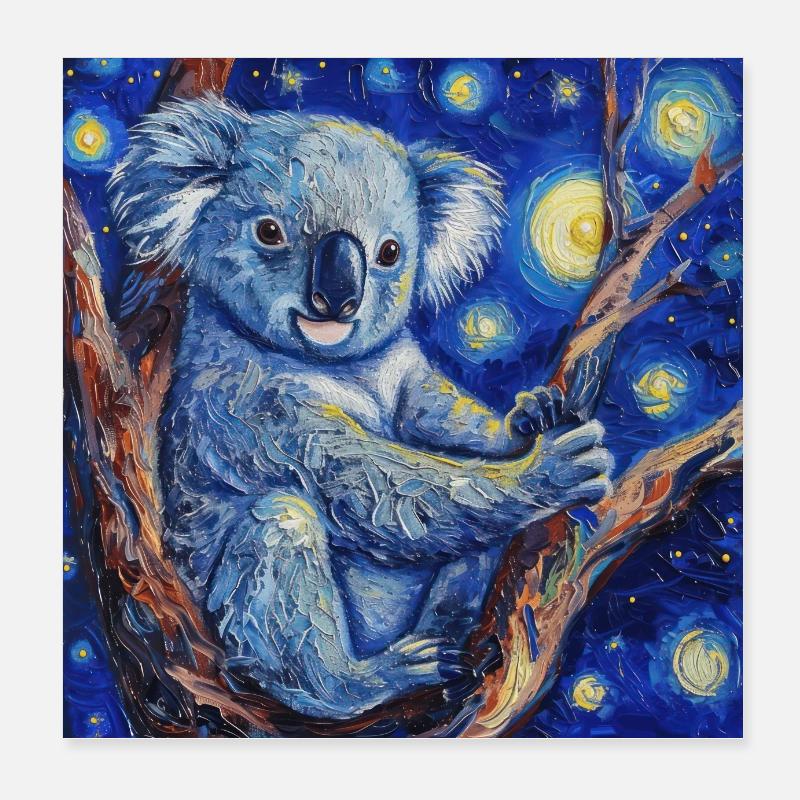koala, tier, van gogh, sternenacht - Poster 20x20 cm - Weiß