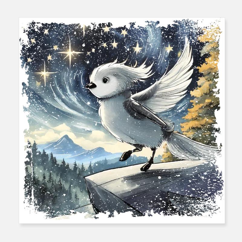 Bird on a ledge | Bird in mystery Poster 8" x 8" (20x20 cm)
