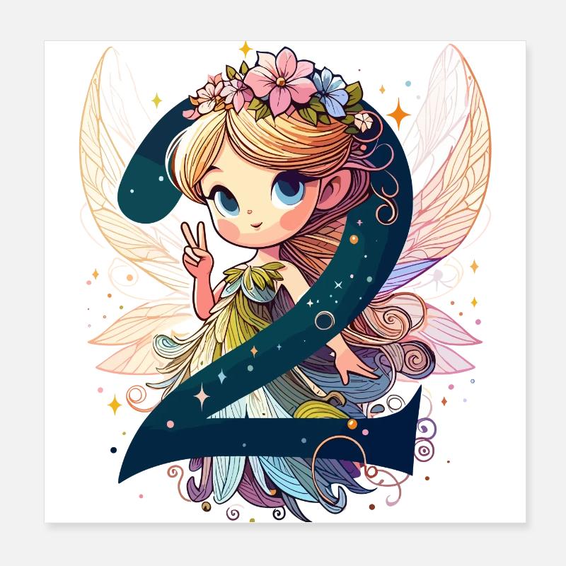 Cadeau d’anniversaire elfe fée de 2 ans Poster 20 x 20 cm