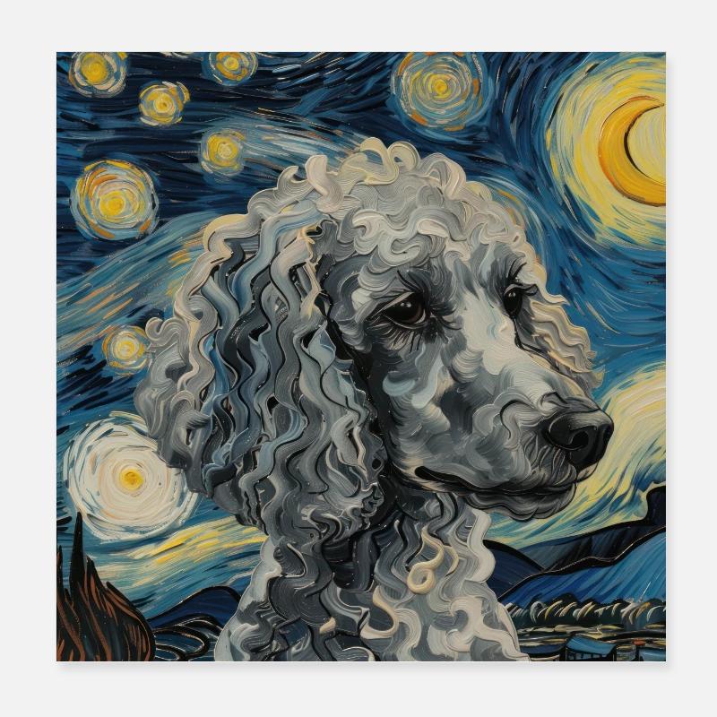 Caniche, Chien, Van Gogh, Nuit Étoilée Poster 20 x 20 cm