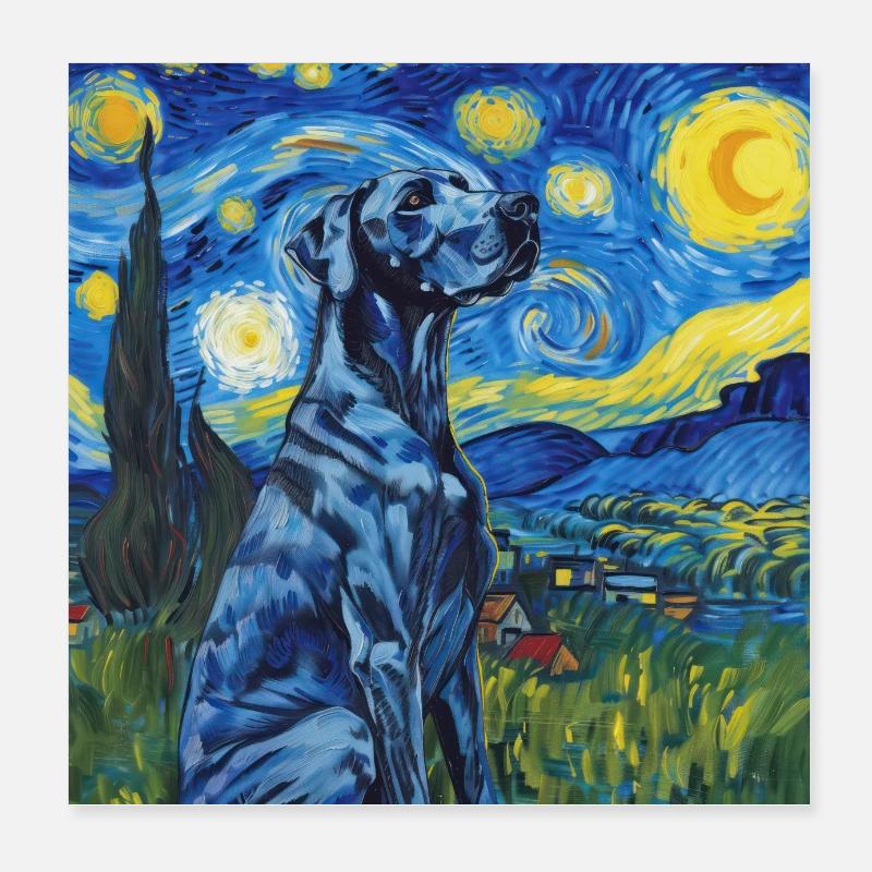 Great Dane, Great Dane, Dog, Van Gogh Poster 8" x 8" (20x20 cm)
