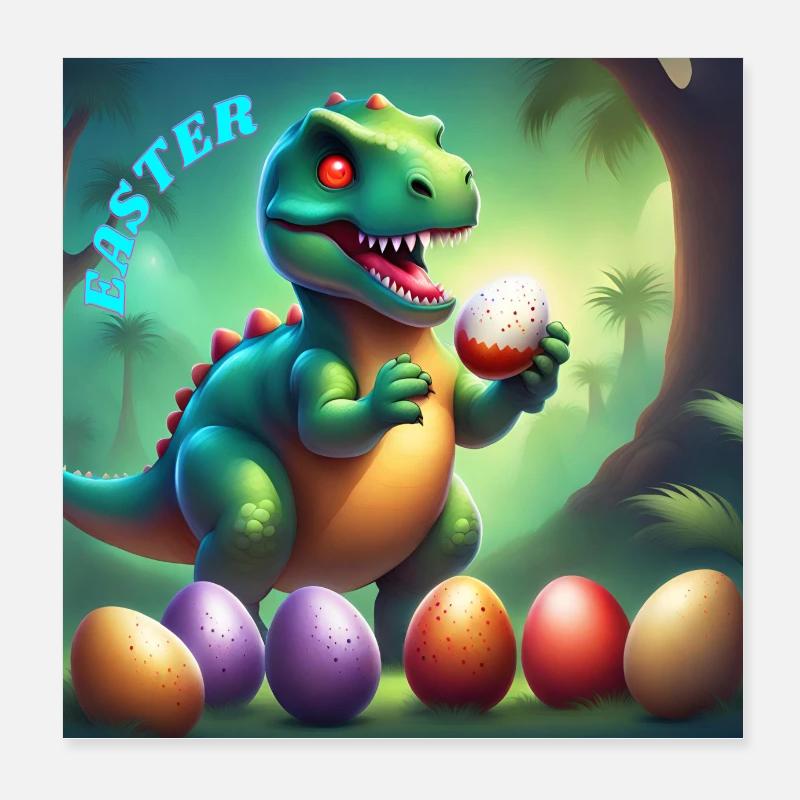 Adorable Dinosaur Red Eyes Easter Poster 8" x 8" (20x20 cm)