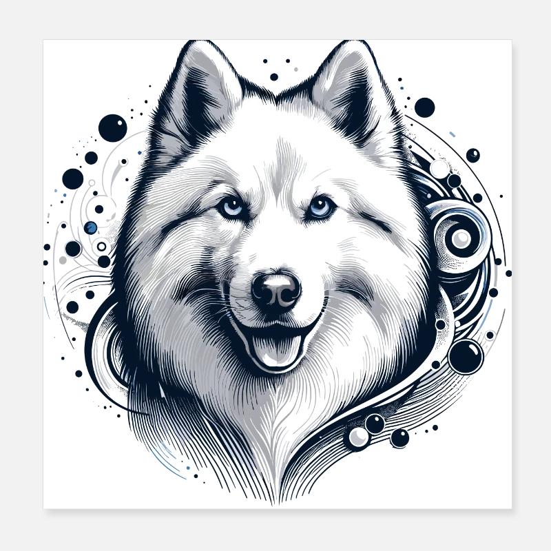 White Longhair Husky Gift Poster 8" x 8" (20x20 cm)