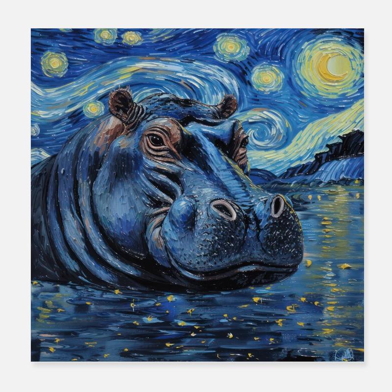 nilpferd, flusspferd, hippo, tier, van gogh Poster 20x20 cm