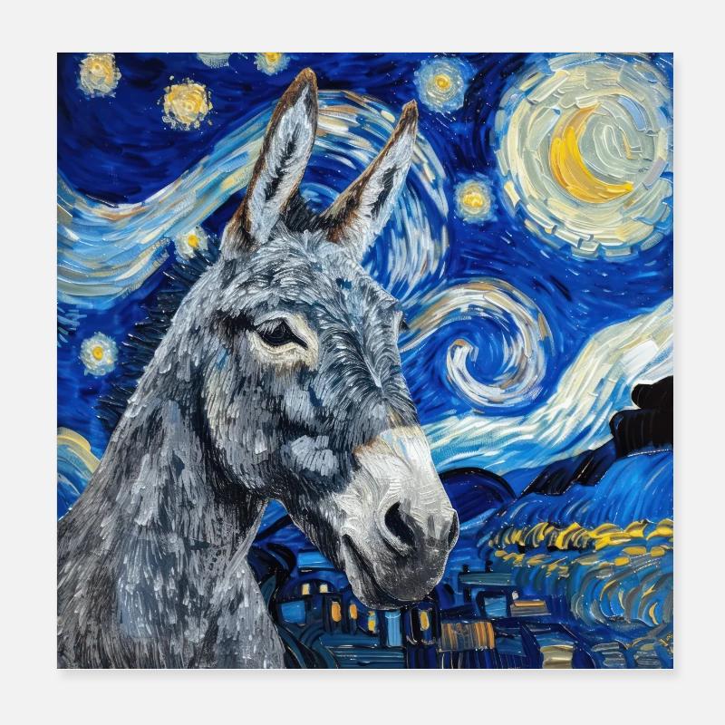 esel, van gogh, sternennacht, geschenk Poster 20x20 cm