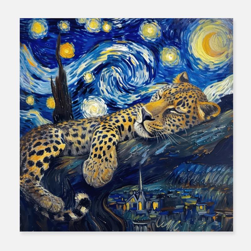 leopard, van gogh, sternennacht, geschenk Poster 20x20 cm