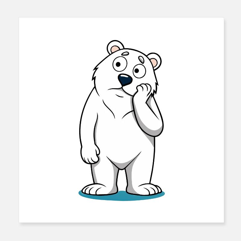 Perplexed Polar Bear: Curious Cartoon Bear Poster 8" x 8" (20x20 cm)