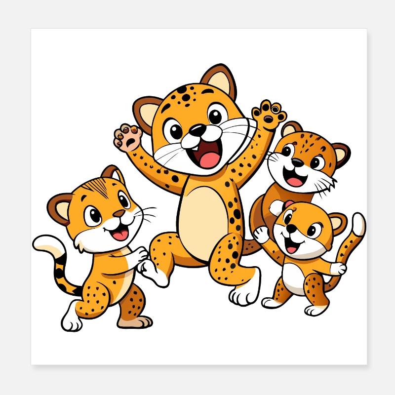 Jubilant Jaguarundi Playing with Siblings Poster 8" x 8" (20x20 cm)