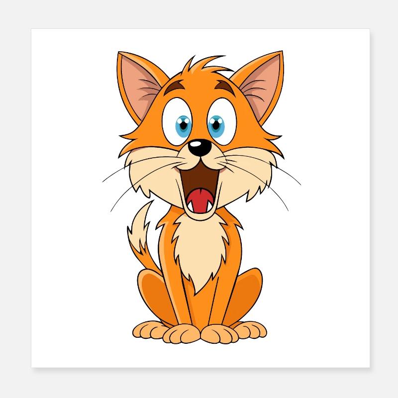Chat effrayé avec une œuvre d’art de bande dessinée de fourrure surélevée Poster 20 x 20 cm