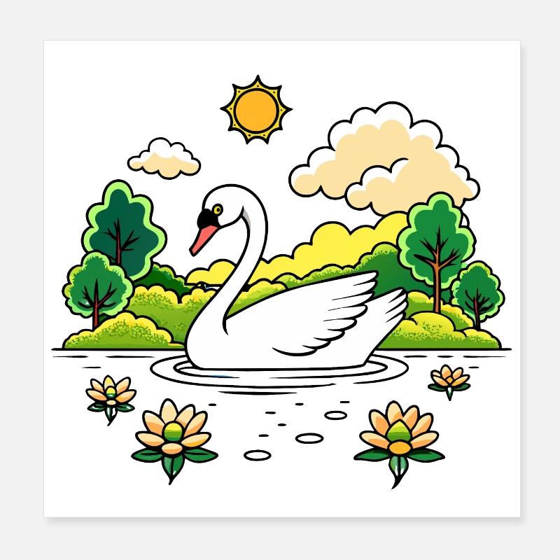 Tranquil Swan Gliding Across a Serene Lake Poster 8" x 8" (20x20 cm)