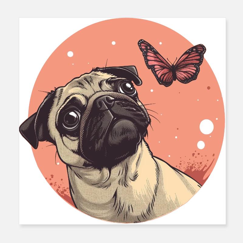 Pug with butterfly Poster 8" x 8" (20x20 cm)