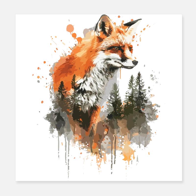 Aquarell Fuchs, Fuchs Poster 20x20 cm