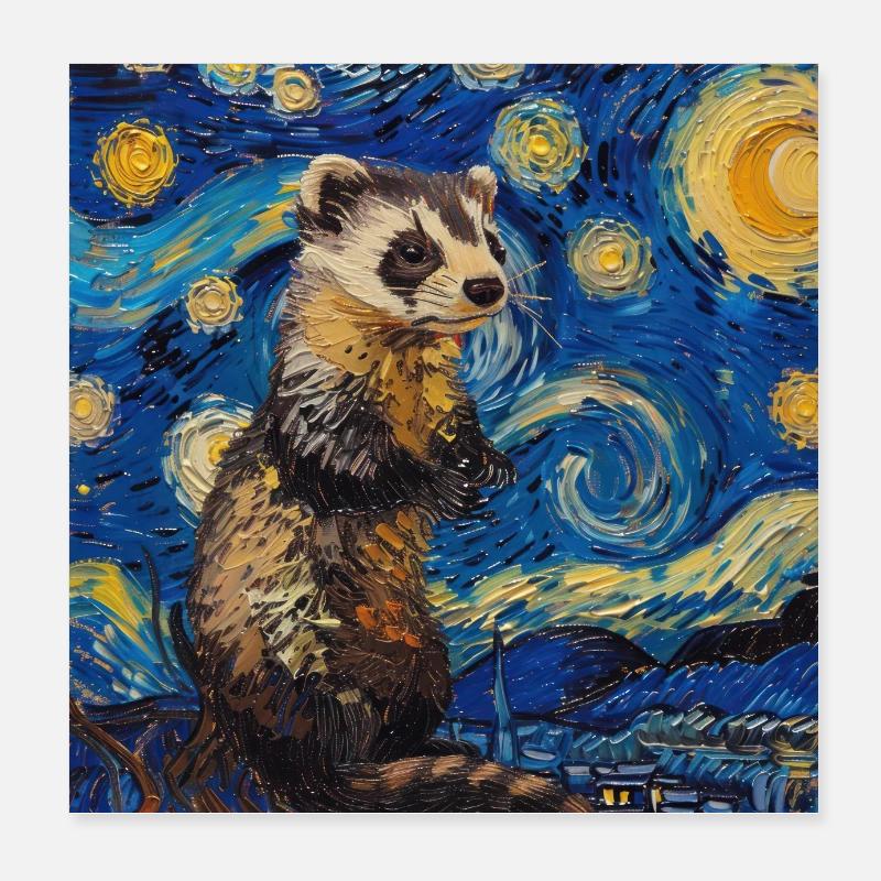 frettchen, Van Gogh, Geschenk Poster 20x20 cm