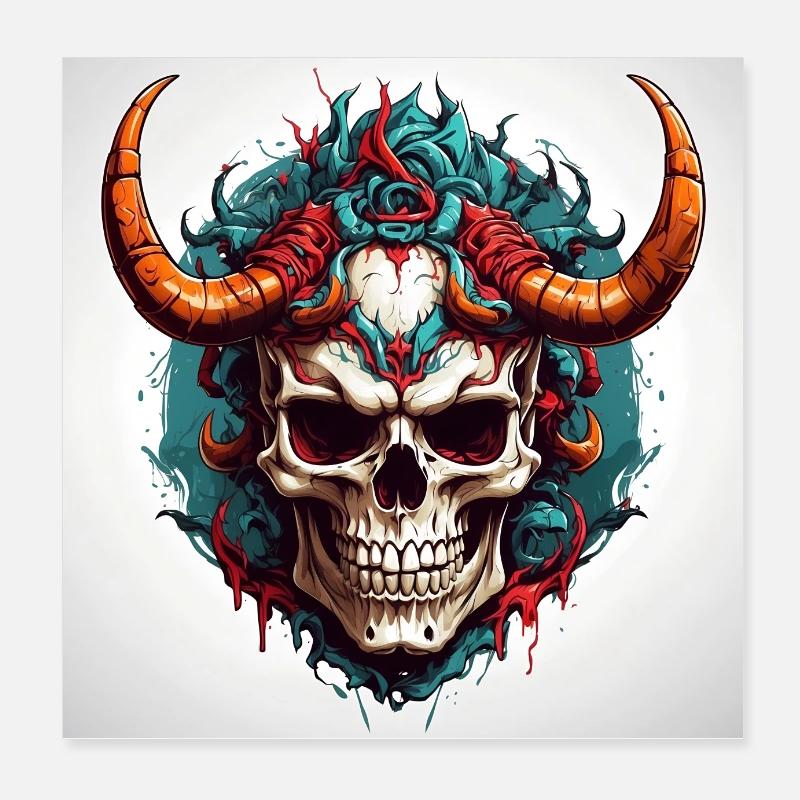 Skull mit Hörnern Poster 20x20 cm