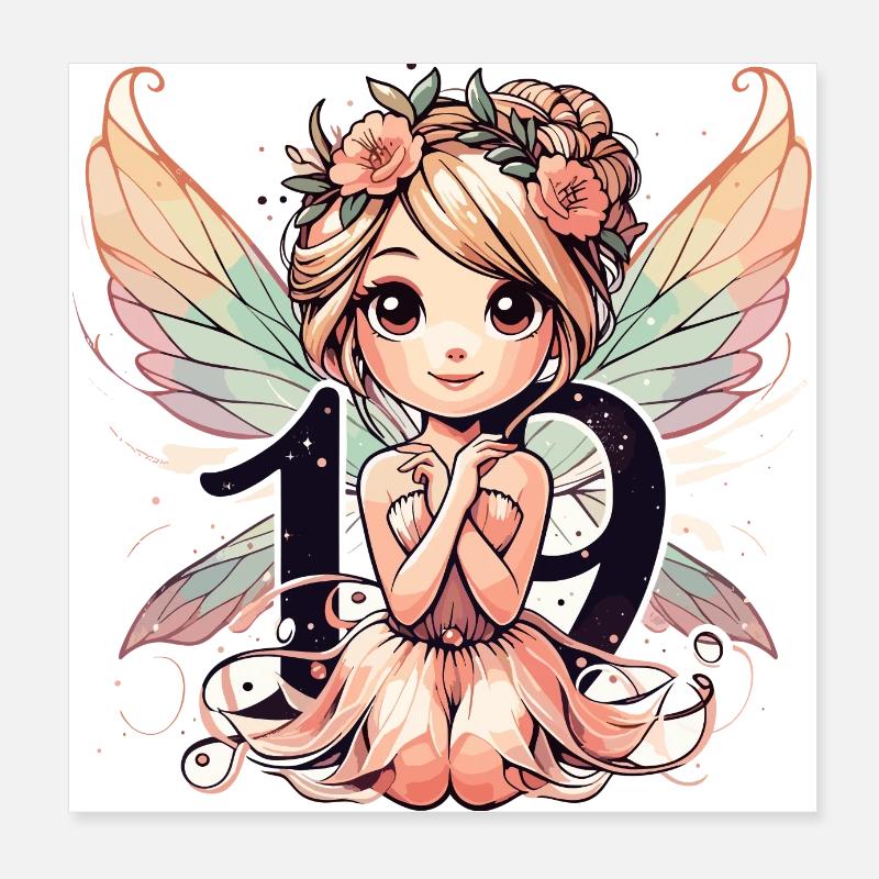 19 Jahre Fee Elfe süß Geburtstag Geschenk Poster 20x20 cm