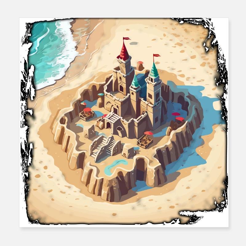 Château de sable / Construction / Jouer / Château / Vacances Poster 20 x 20 cm