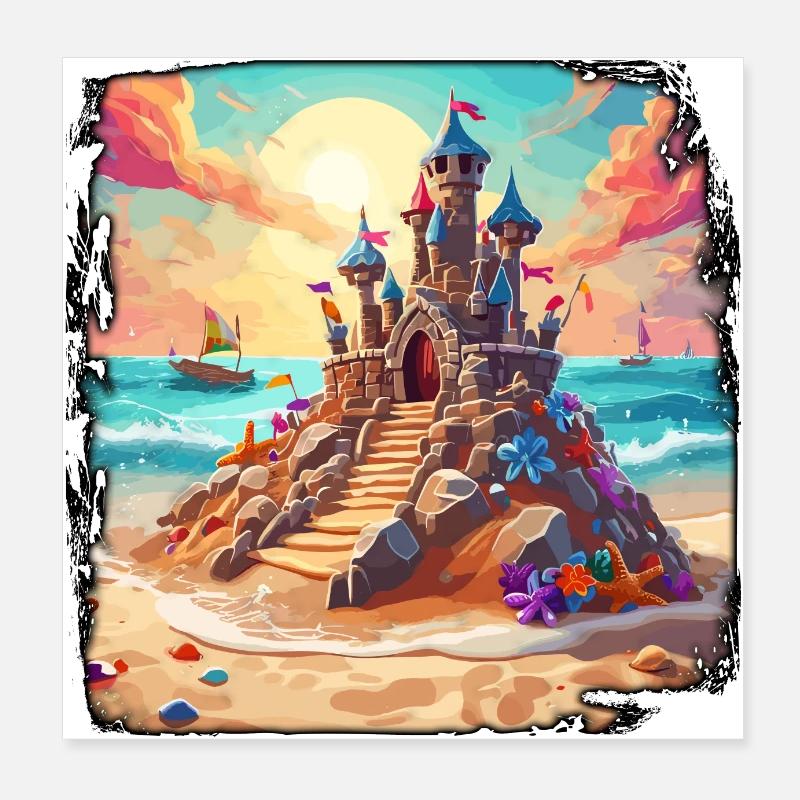 Château de sable / Construction / Jouer / Château / Vacances Poster 20 x 20 cm