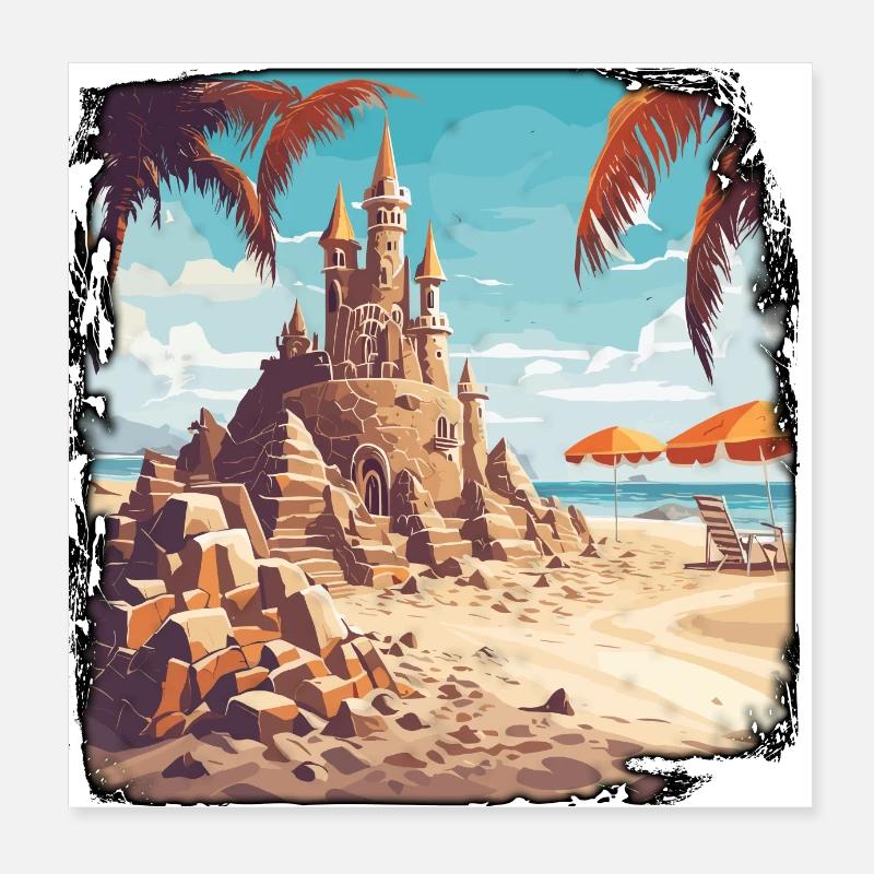 Château de sable / Construction / Jouer / Château / Vacances Poster 20 x 20 cm
