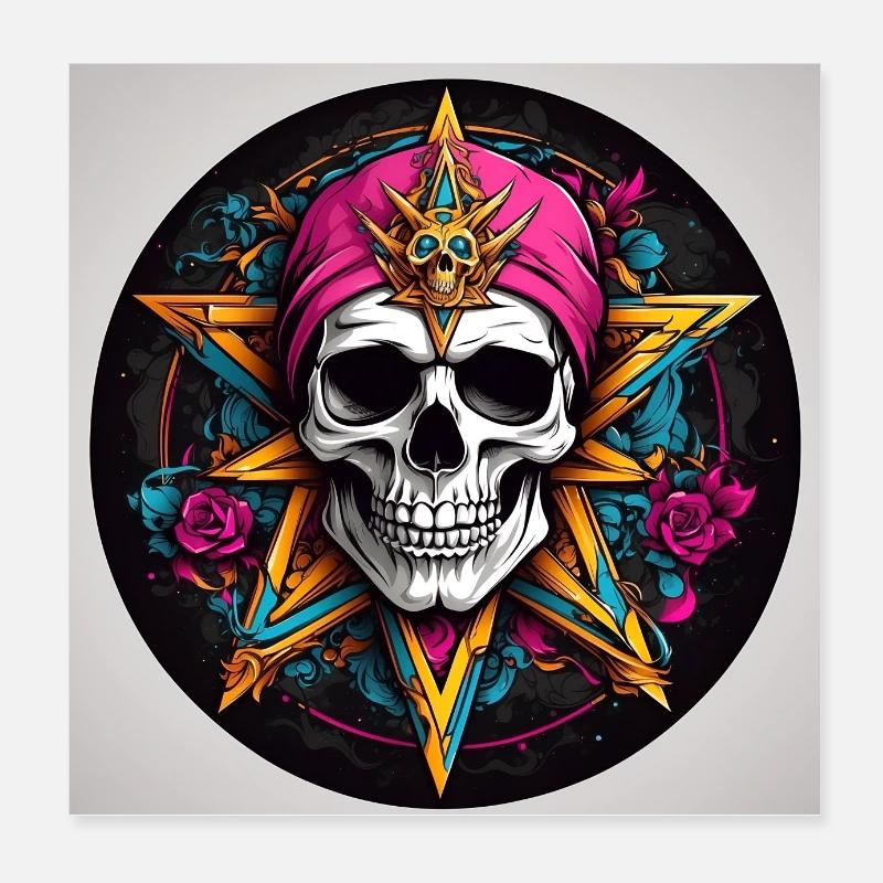 dekoratives farbenfrohes Skullmotiv im Gothic Stil Poster 20x20 cm