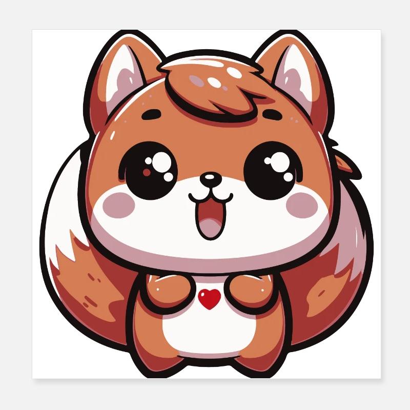 Nutty L’écureuil Kawaii Heureux - 3 Poster 20 x 20 cm