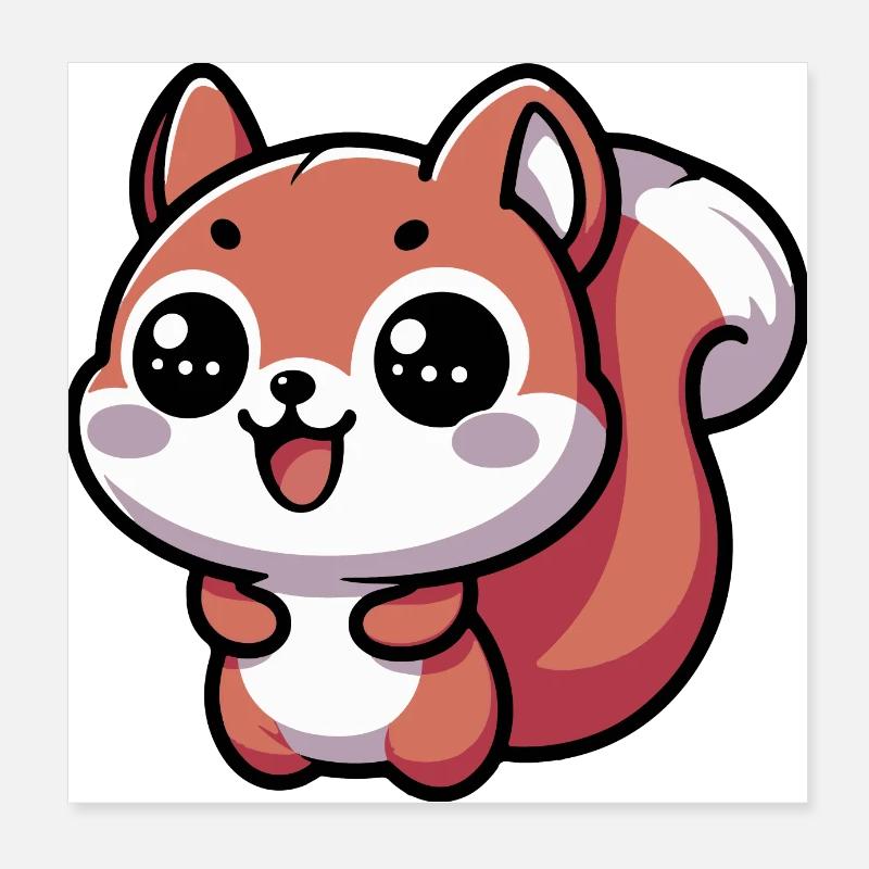 Nussig Das glückliche Kawaii-Eichhörnchen - 2 Poster 20x20 cm