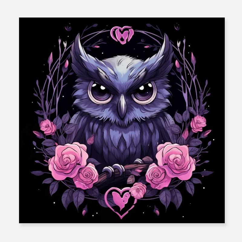 Eule und Rosen Poster 20x20 cm