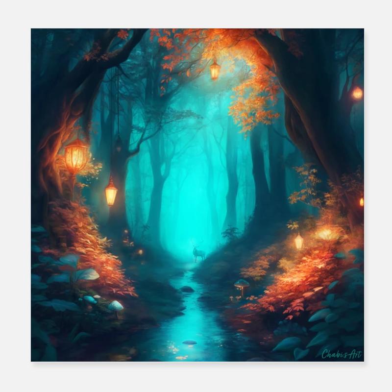 Forest Landscape Magic Fantasy Poster 8" x 8" (20x20 cm)