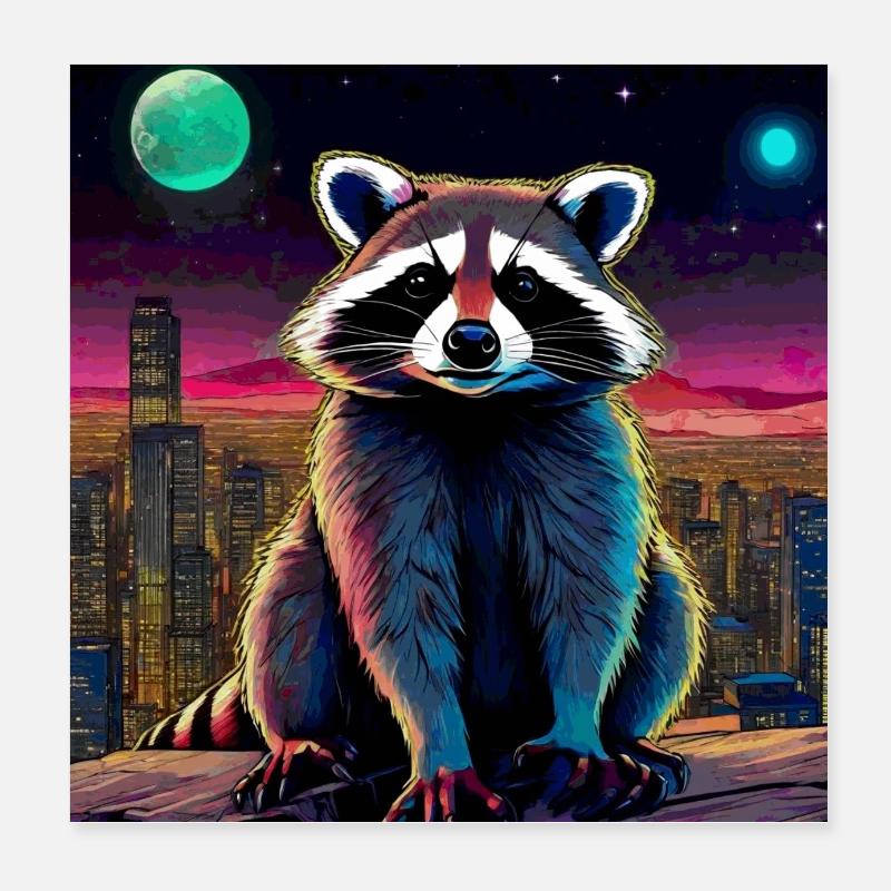 raton laveur, graffiti, gris, aquarelle, urbain Poster 20 x 20 cm