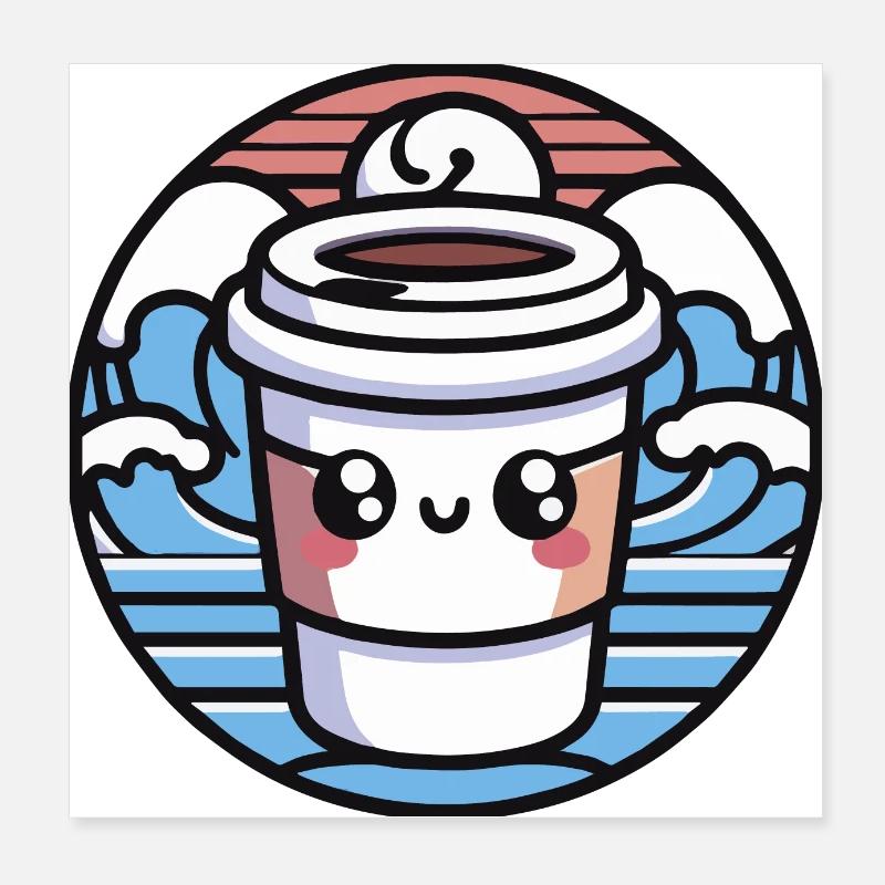 Café Kawaii mignon Poster 20 x 20 cm