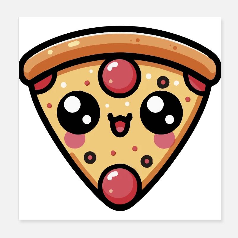 Cute Kawaii Chibi Pizza Poster 8" x 8" (20x20 cm)