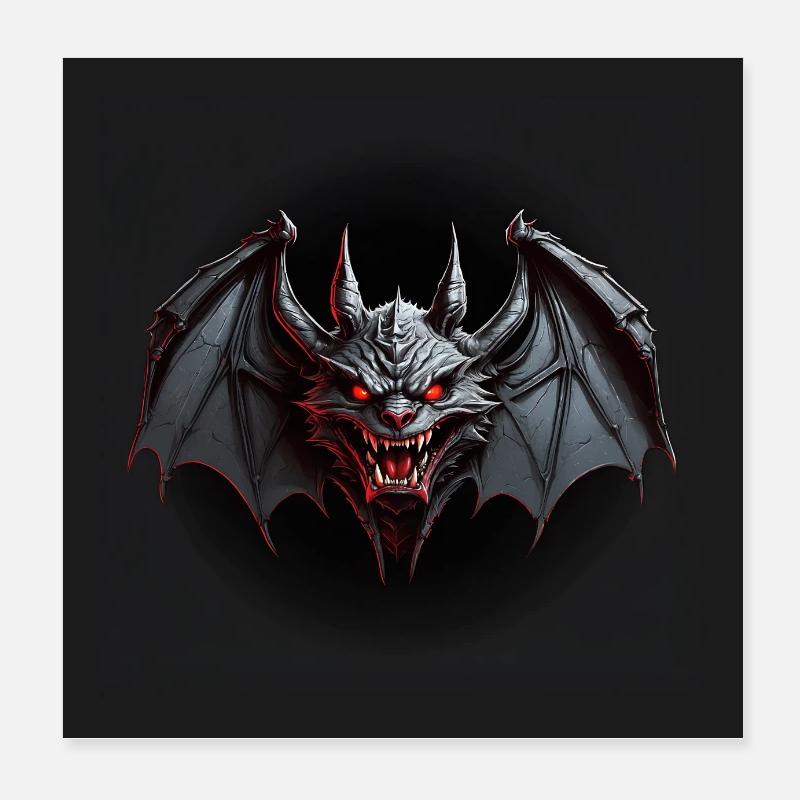 Devilish bat red eyes long teeth Poster 8" x 8" (20x20 cm)