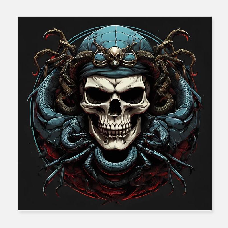 Skull dekorativer Schädel mit Schlange Poster 20x20 cm