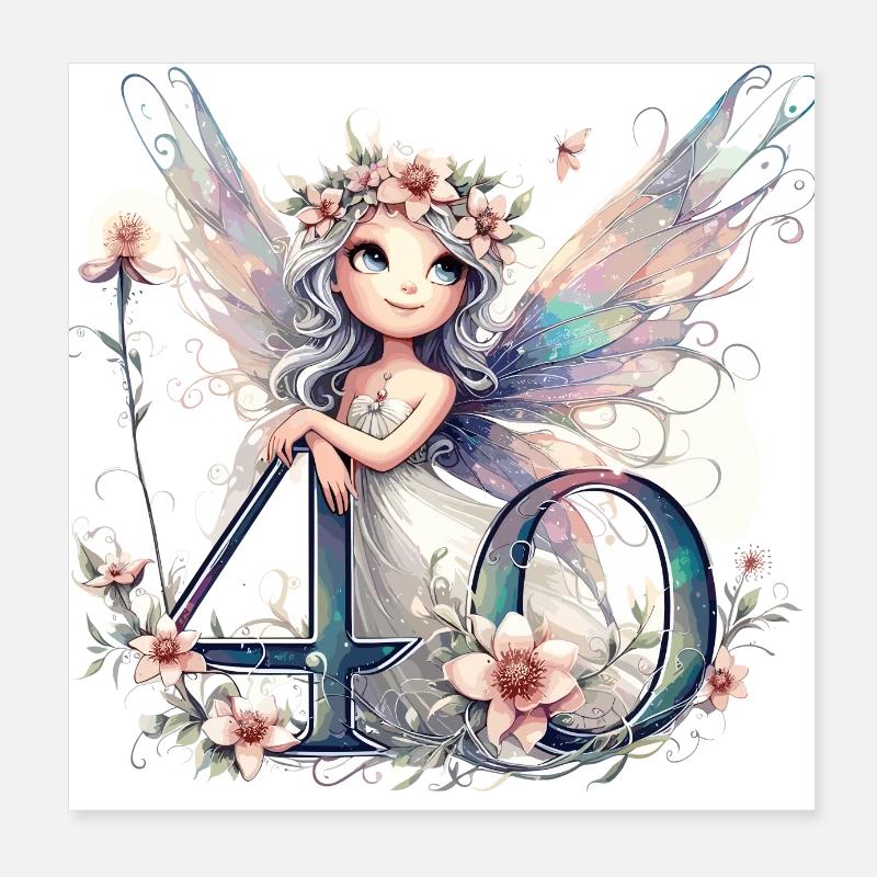 40 Jahre Fee Elfe süß Geburtstag Geschenk Poster 20x20 cm