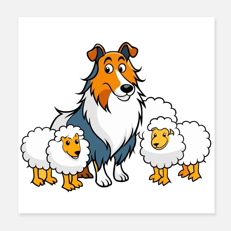 Gentle Collie Herding Sheep Poster 8" x 8" (20x20 cm)
