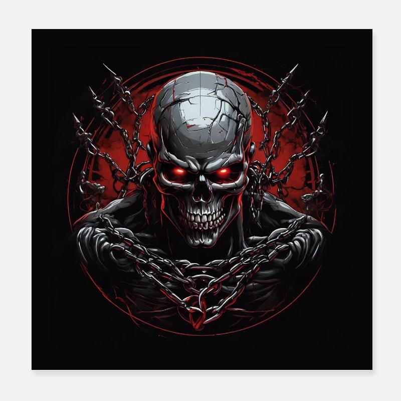 Skull with red eyes with chains Poster 8" x 8" (20x20 cm)