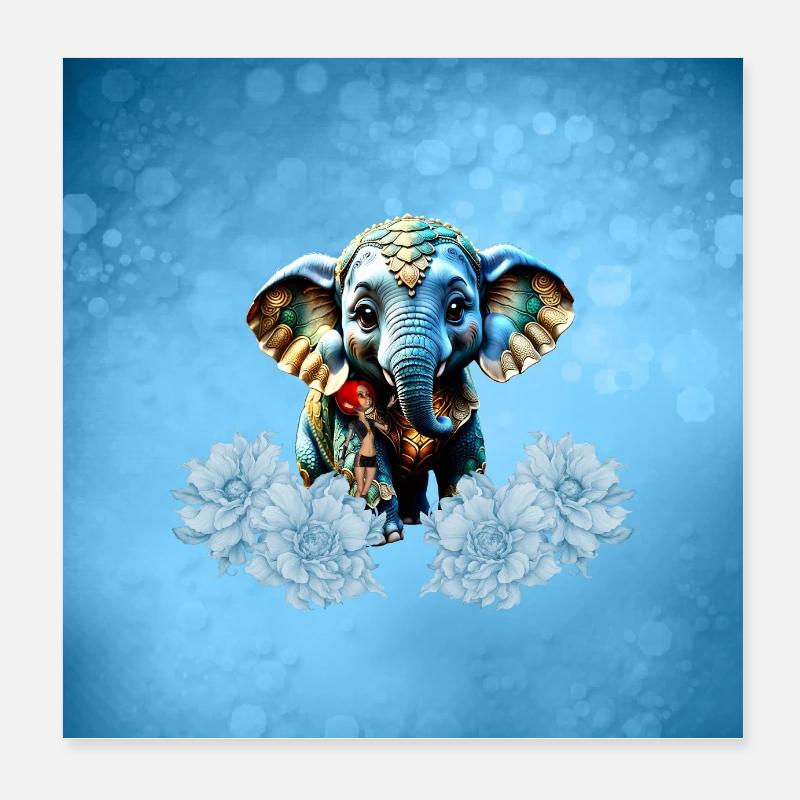 Mignon petit éléphant avec fée, meilleurs amis Poster 20 x 20 cm