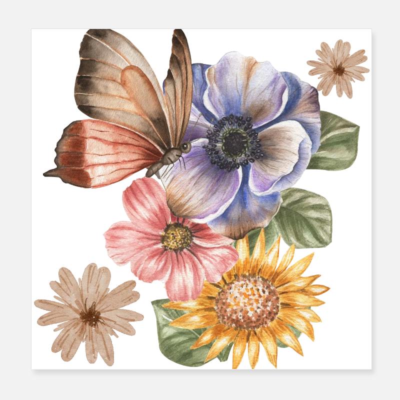 FLEURS & PAPILLON Poster 20 x 20 cm