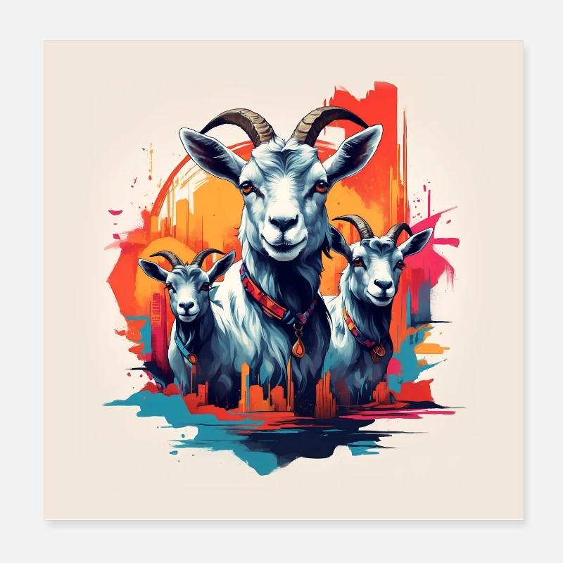 Portrait de chèvre bouc coloré Poster 20 x 20 cm