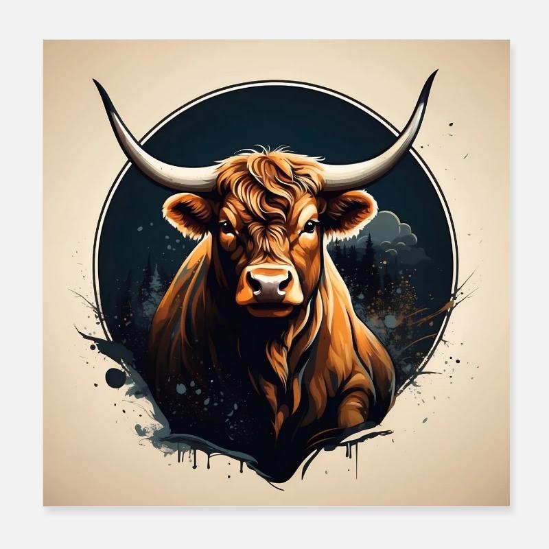 Scottish Highland cattle Highlands Poster 8" x 8" (20x20 cm)