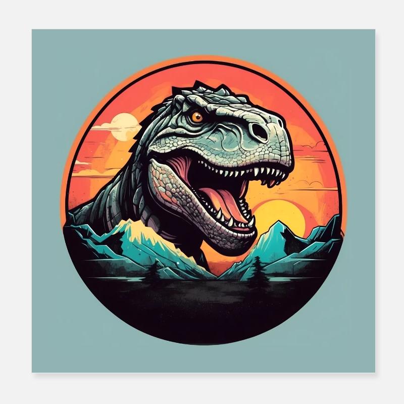 Tyrannosaurus Rex T-Rex in a colorful circle Poster 8" x 8" (20x20 cm)