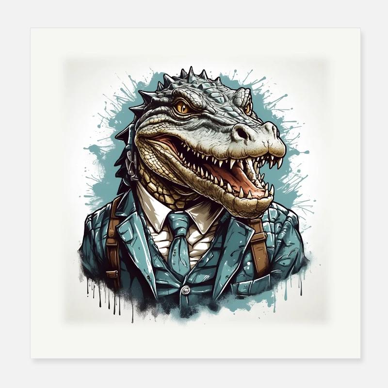 Schicker legerer Alligator mit Anzug Poster 20x20 cm