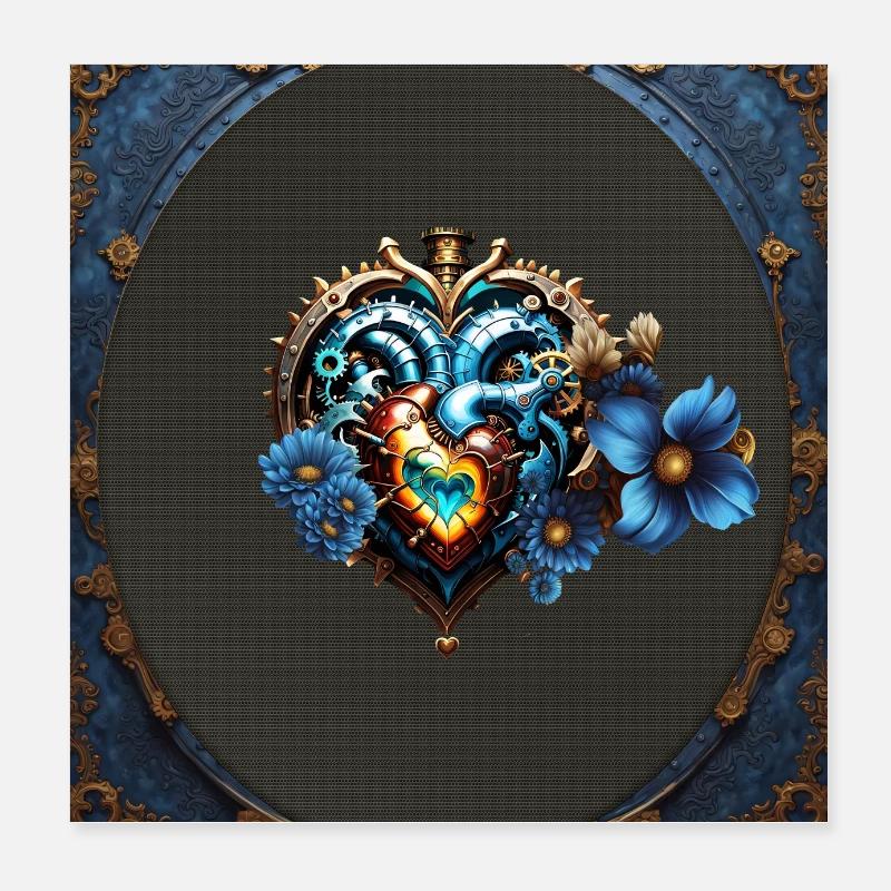 Awesome Steampunk Heart Poster 8" x 8" (20x20 cm)