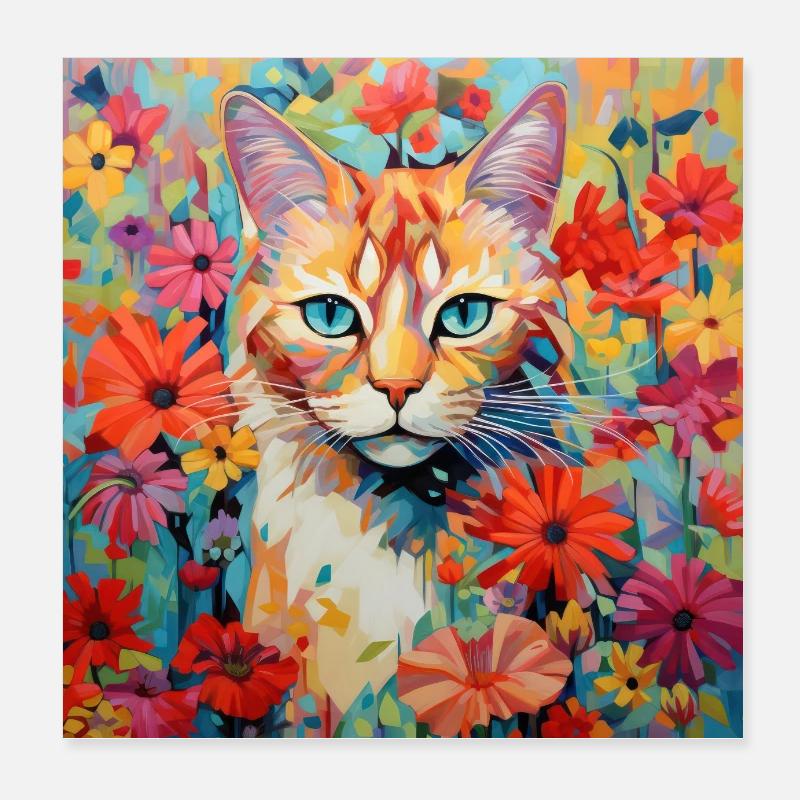 Katze, katzenmotiv, blumen, geschenk, geschenkidee Poster 20x20 cm