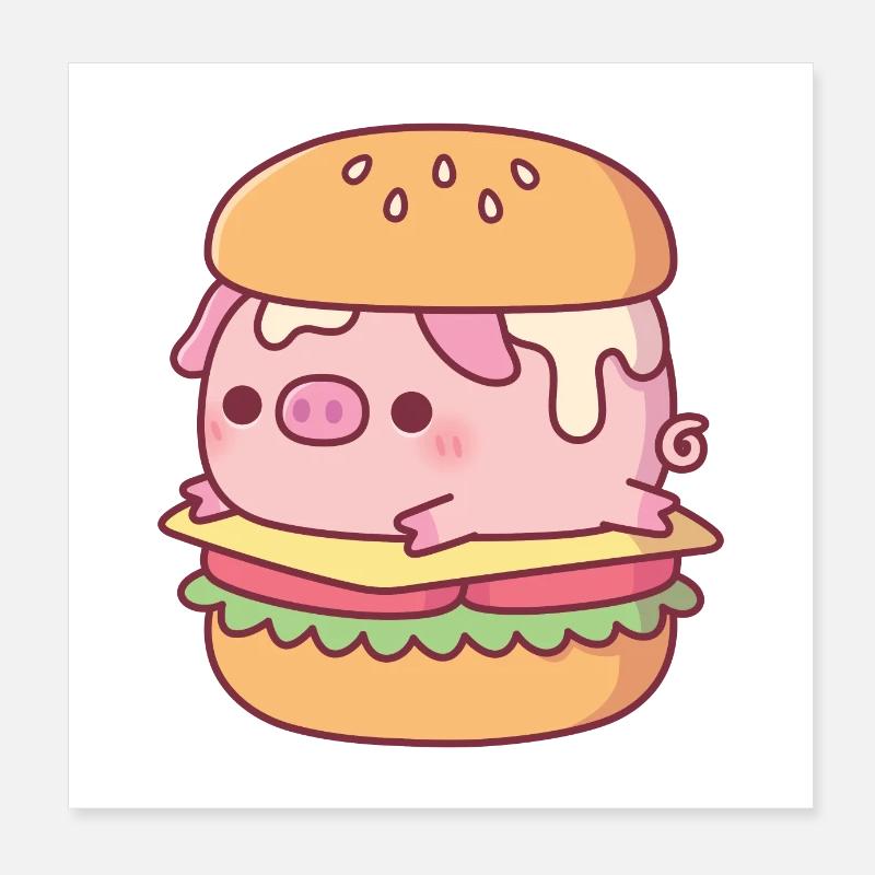 Cochon mignon dans un hamburger drôle Poster 20 x 20 cm