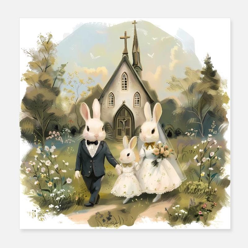 Osterhochzeit der Hasen Poster 20x20 cm