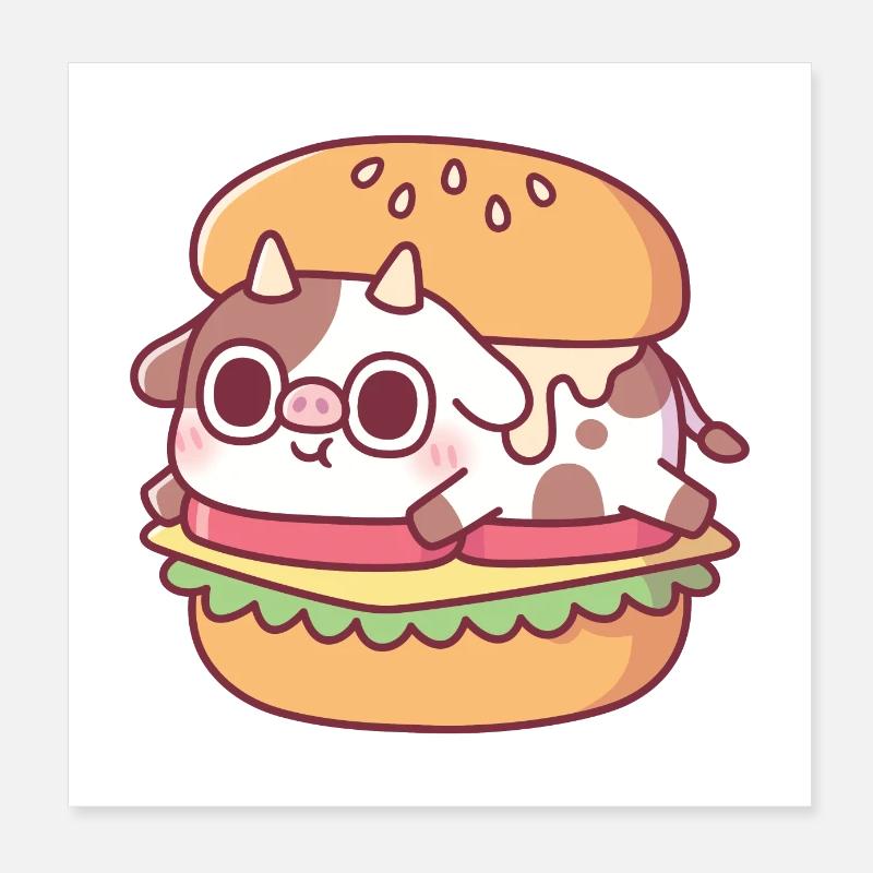 Vache mignonne dans un hamburger drôle Poster 20 x 20 cm