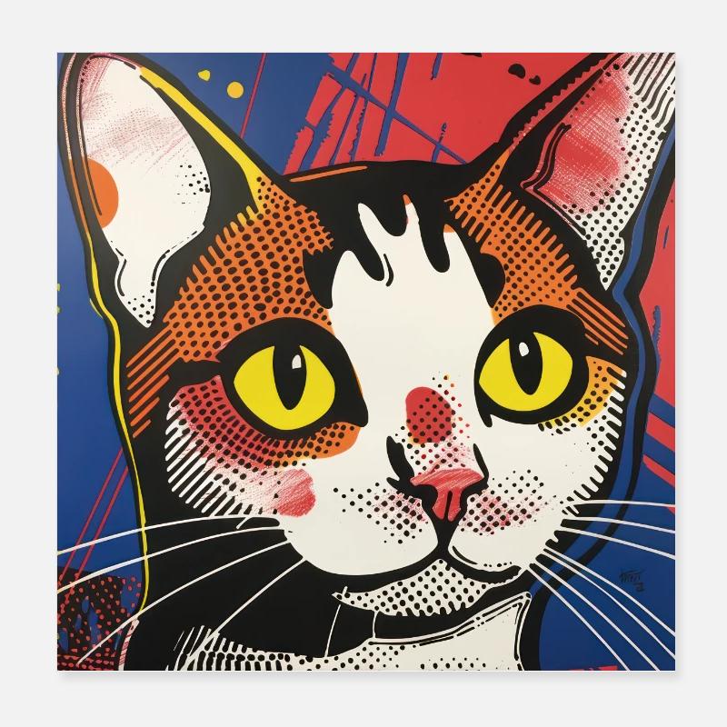 chat, motif de chat, bande dessinée, cadeau, idées cadeaux Poster 20 x 20 cm